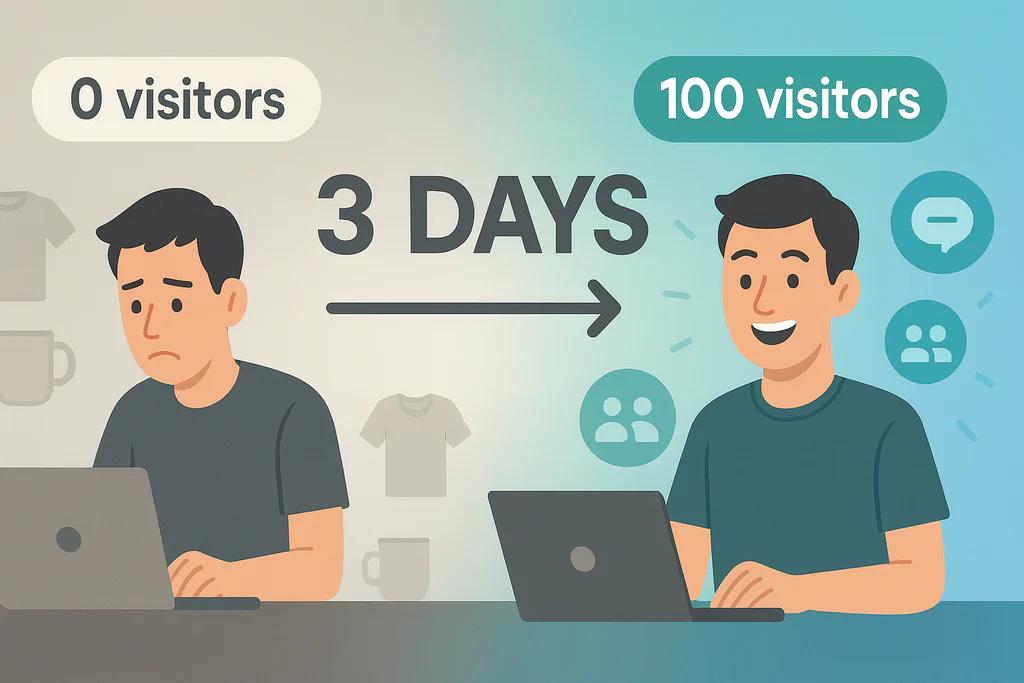 POD Marketing Quick Start Gets Your First 100 Visitors in 3 Days