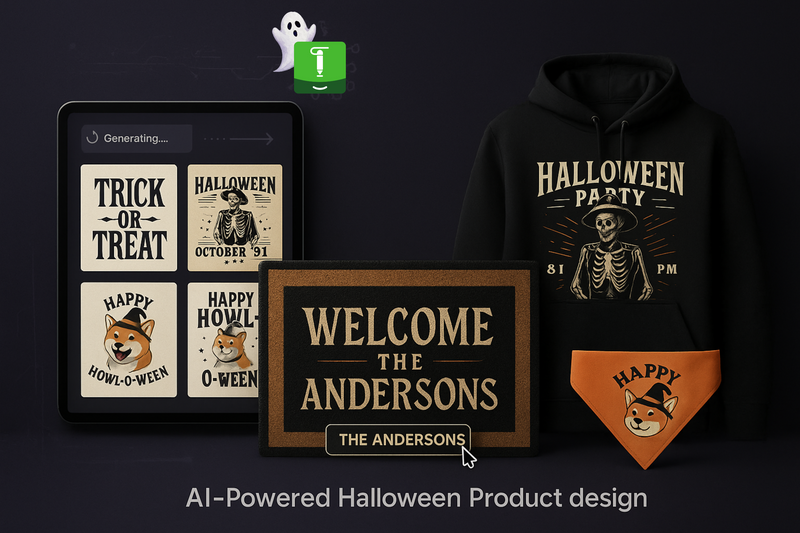 AI design ideas for Halloween POD store with TailorKit